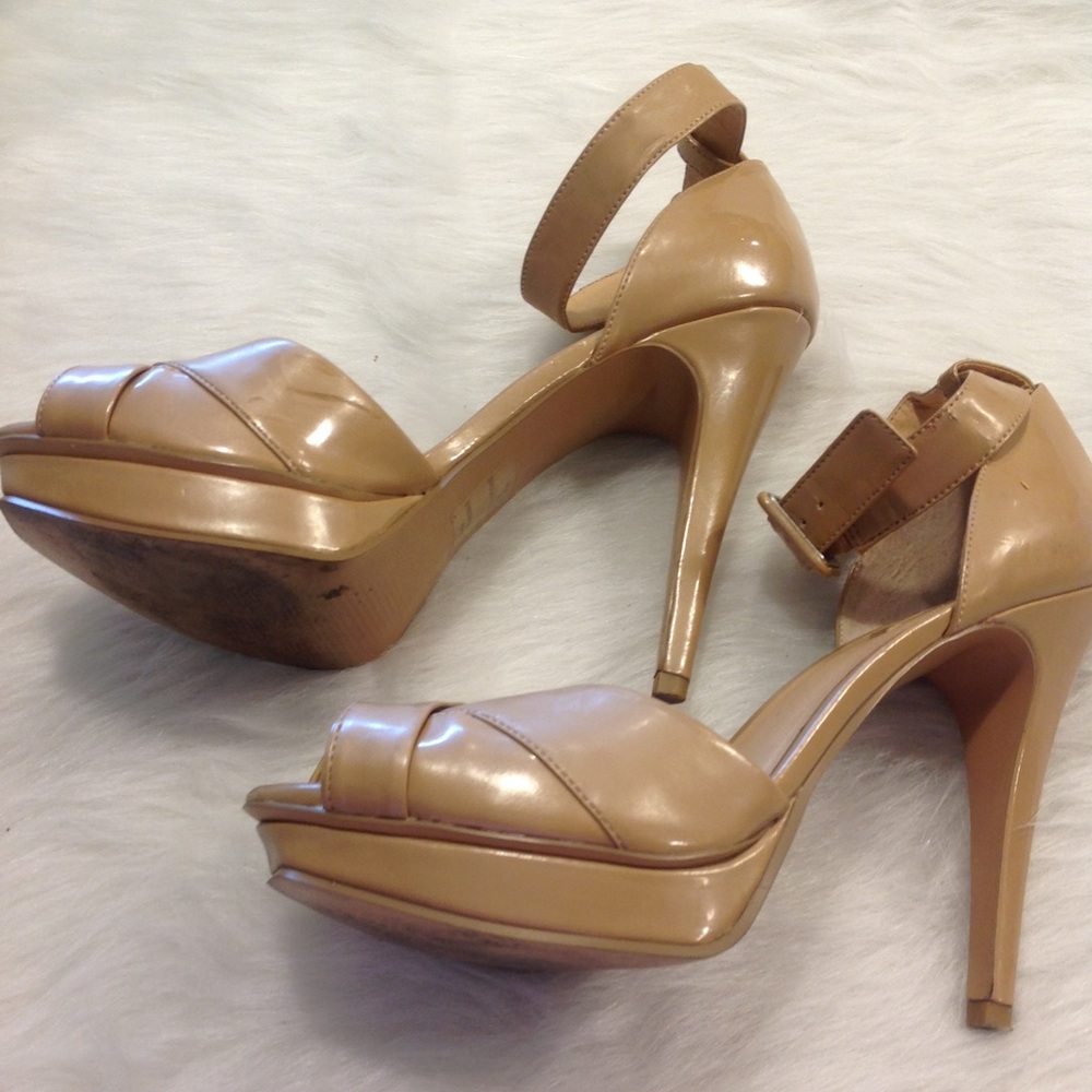 Taupe/ Sand Color Ankle Strap Heels